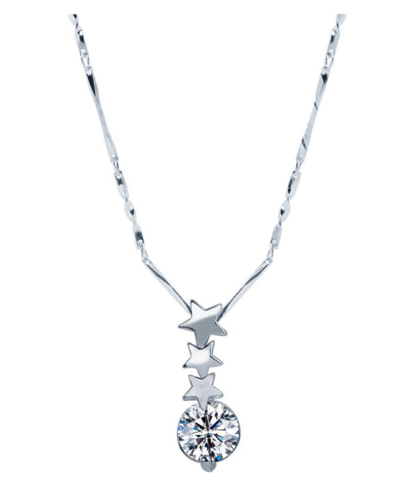     			Silver Shine Silver Plated chain With Triple Star Shape Solitaire Diamond Pendant  For Women