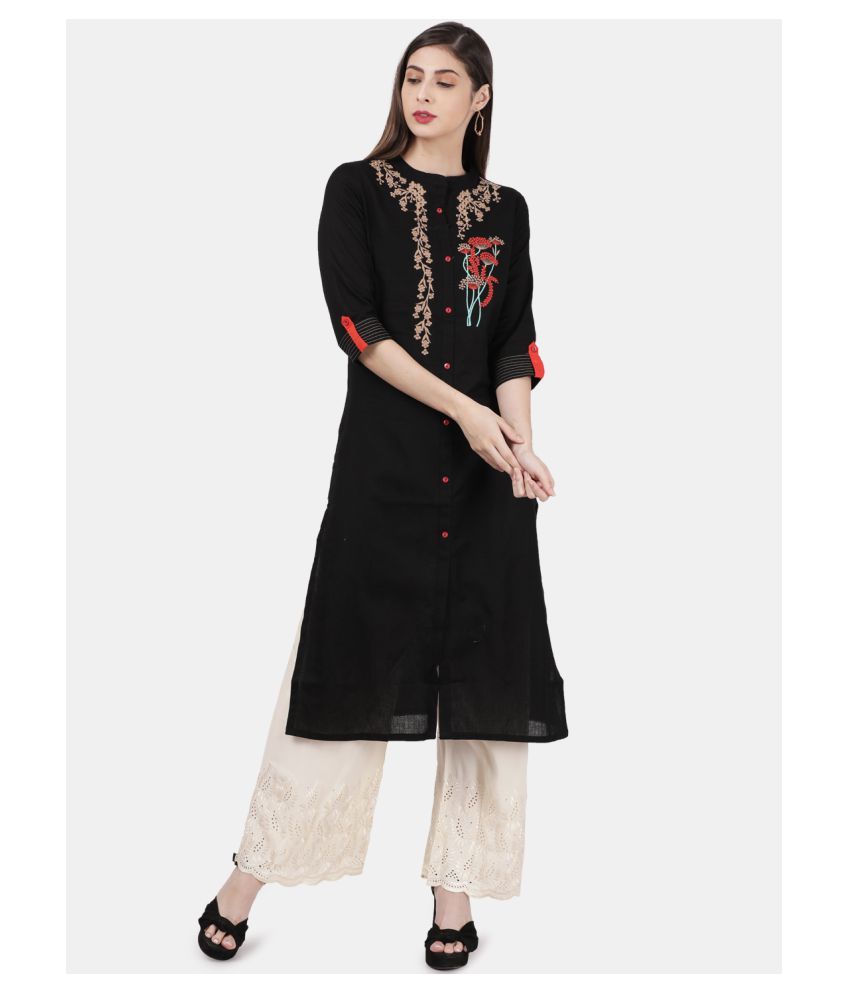     			Alena Black Cotton A-line Kurti