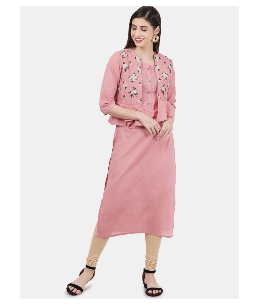     			Alena - Peach Cotton Women's Jacket Style Kurti