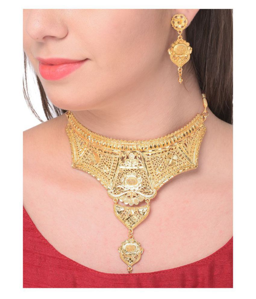 Bhagya Lakshmi Alloy Golden Contemporary Traditional Gold Plated Necklaces Set