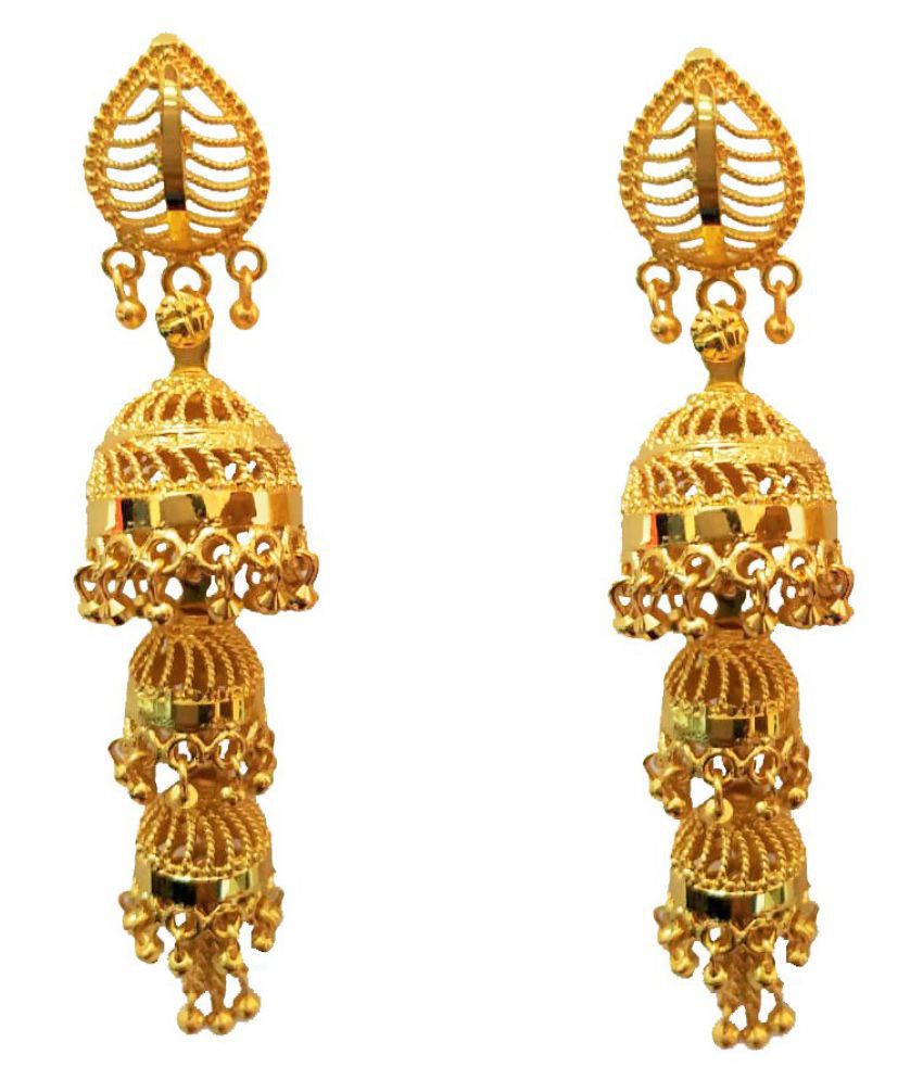    			Happy Stoning Gold Plated Bridal Jhumka Jhumki Earrings