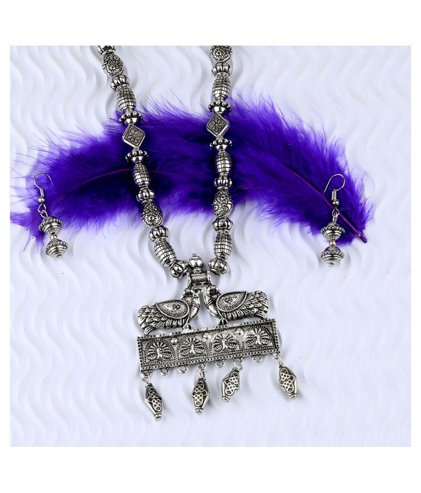     			SILVER SHINE Silver Oxidised Designer Adjustable Peacock Pendant Stylish Mala for women girl
