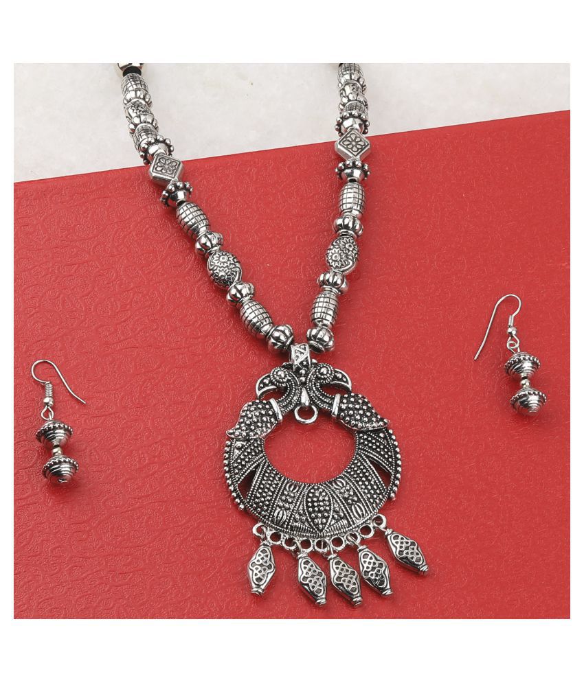     			SILVERSHINE Charm Silver Oxidised  Adjustable Pendant Designer mala set Jewellery for Women girl