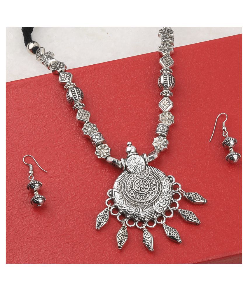     			SILVERSHINE Elegant Oxidised Adjustable Pendant Designer mala set Jewellery for Women girl