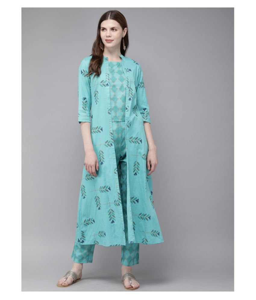     			Alena Cotton Ethnic Top With Pants - Stitched Suit