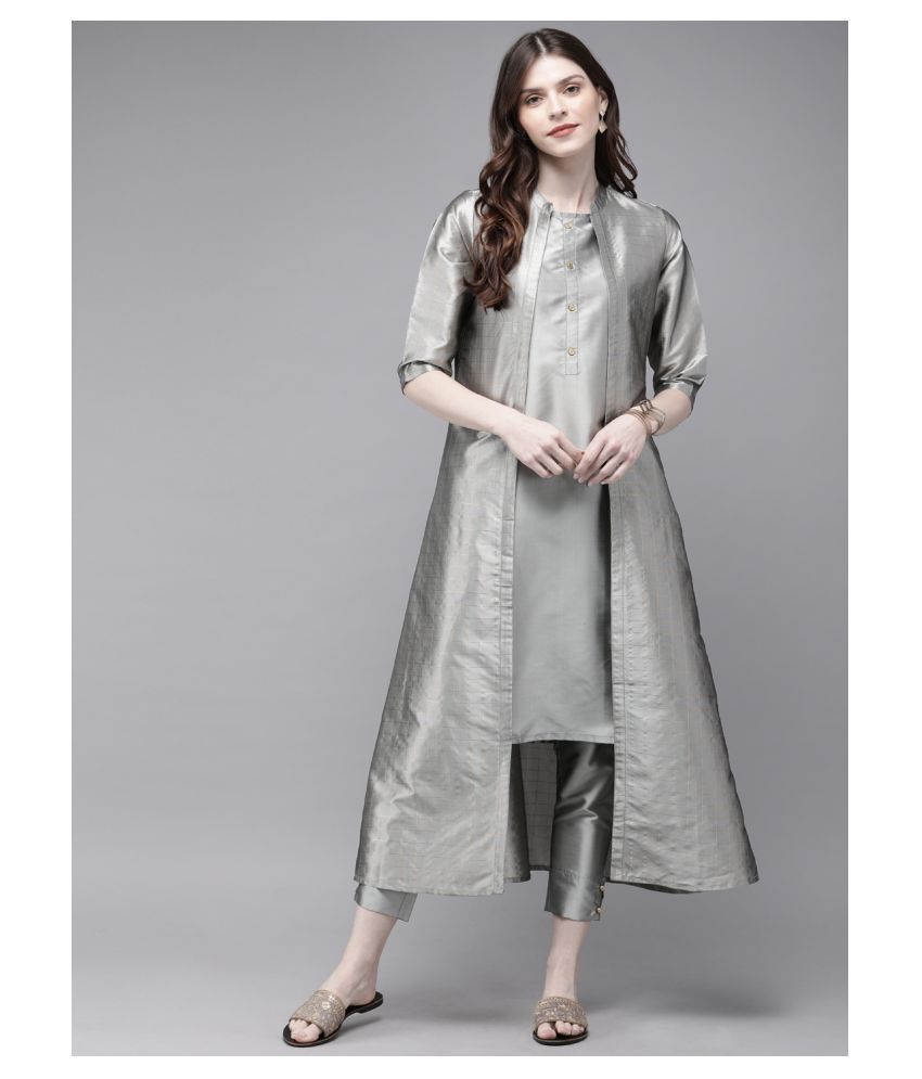 Alena Grey Taffeta A-line Kurti - Buy Alena Grey Taffeta A-line Kurti ...