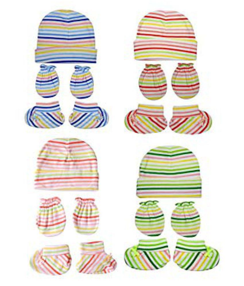 Gouravsumana Baby Boys and Baby Girl's Soft Cotton Cap ( Multicolour ; Pack Of 4 ) 3-6 Months