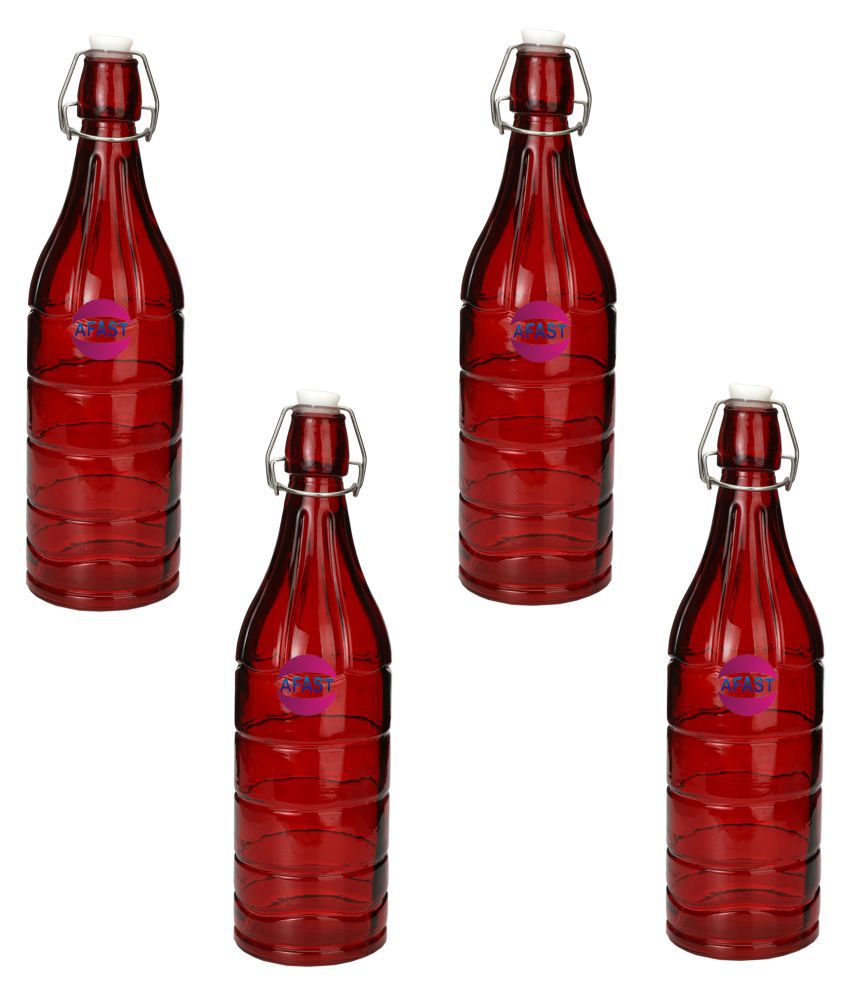     			Somil Glass Water Bottle, Red, Pack Of 4, 1000 ml