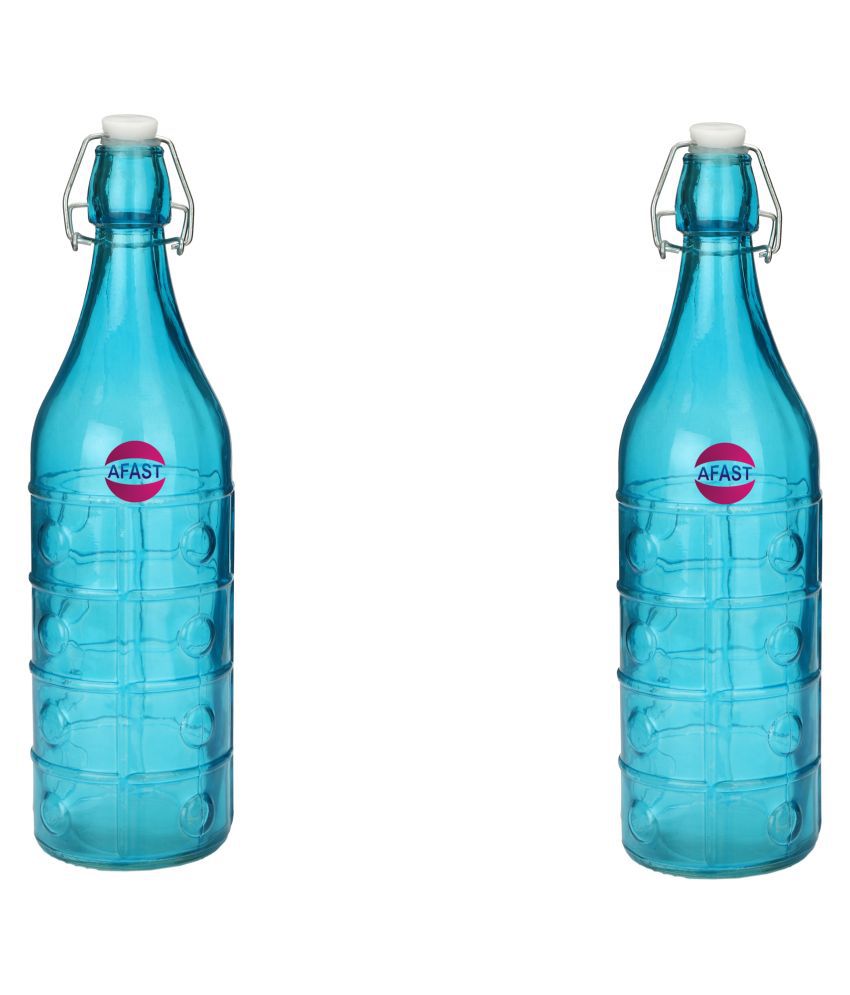     			Somil Glass Water Bottle, Turquiose, Pack Of 2, 1000 ml