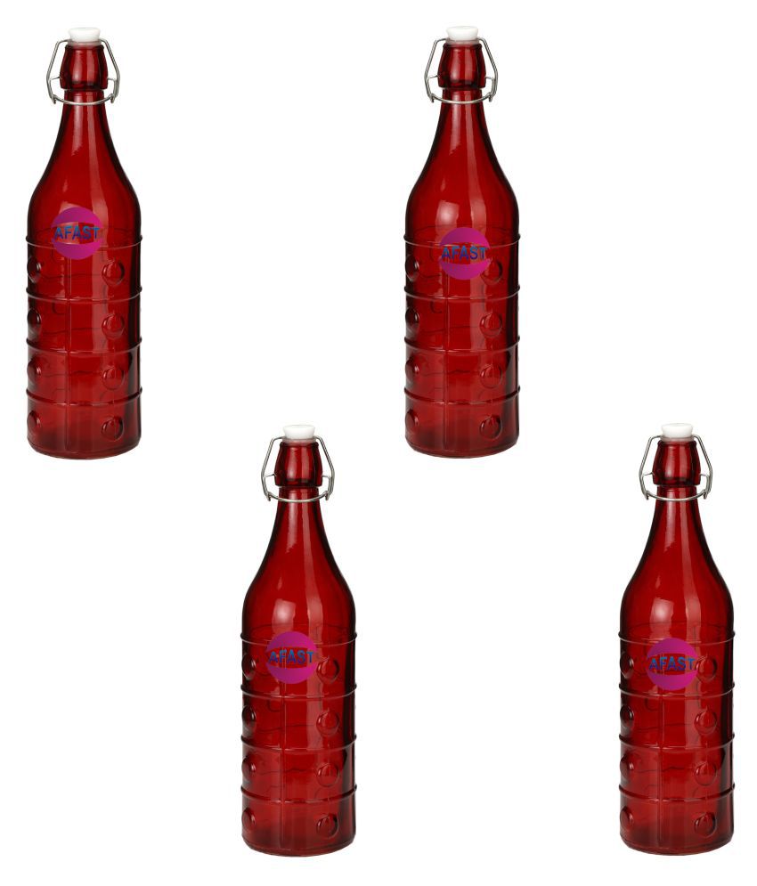     			Somil Glass Water Bottle, Red, Pack Of 4, 1000 ml