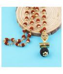 SILVER SHINE Gold Plated  Traditional Rudraksh Mala Lion Pendant for Men and Women