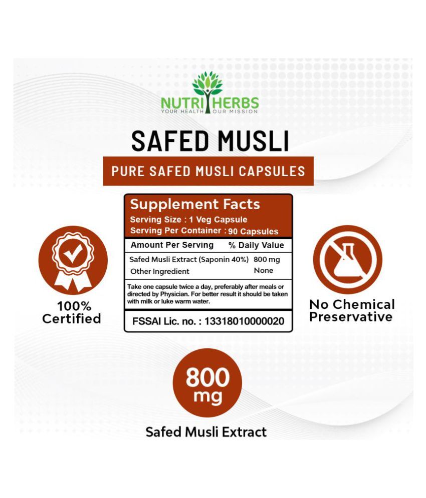 Nutriherbs Safed (White) Musli Immunity & Energy Booster 60 Capsule