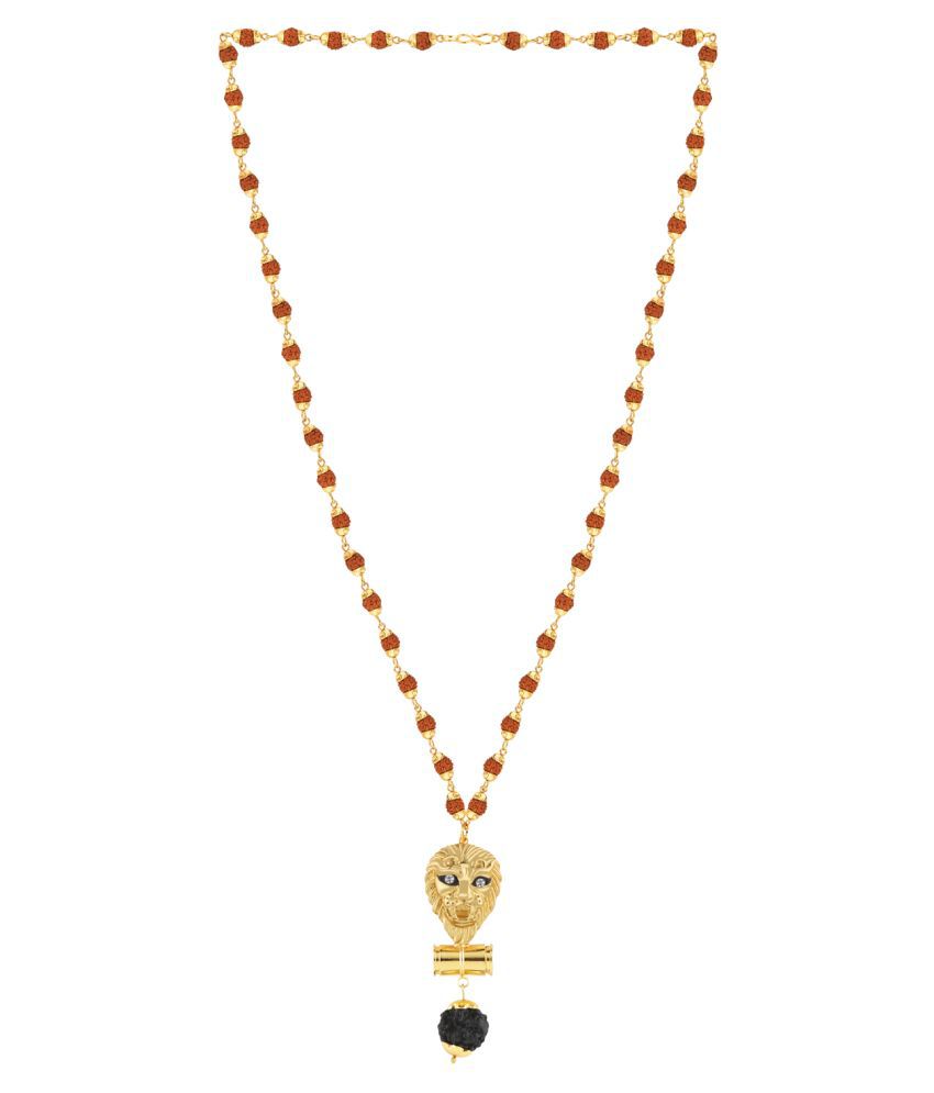     			SILVER SHINE Gold Plated  Traditional Rudraksh Mala Lion Pendant for Men and Women
