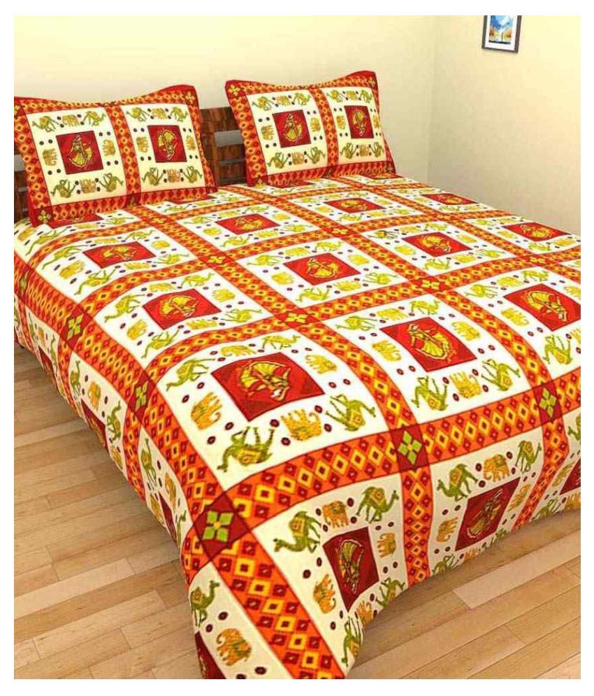     			Uniqchoice Cotton Double Bedsheet with 2 Pillow Covers