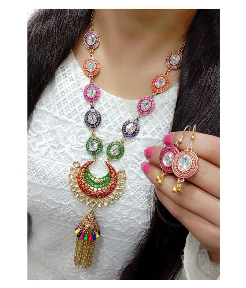     			Bhagya Lakshmi Alloy Multi Color Contemporary Contemporary/Fashion Silver Plated Necklaces Set