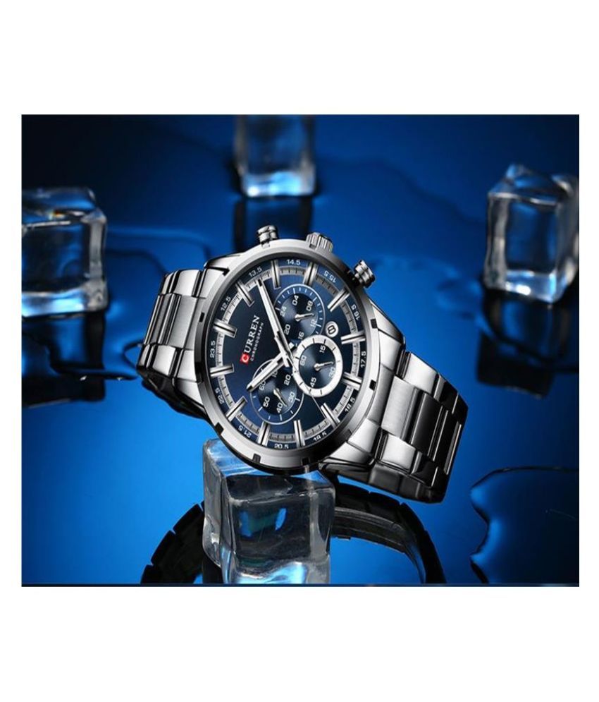 Curren CR-8355-Silver Blue Stainless Steel Chronograph Men's Watch ...