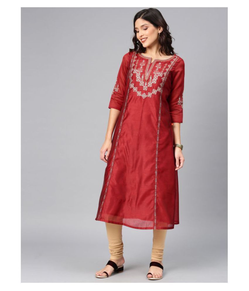     			Alena Maroon Chanderi A-line Kurti