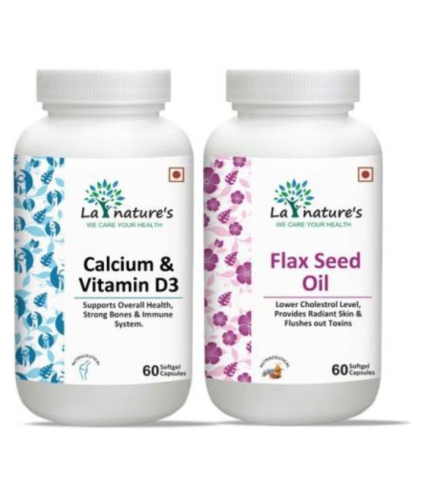 La Nature's Calcium & Vitamin D3 + Flax Seed Oil Capsule 500 mg Pack of