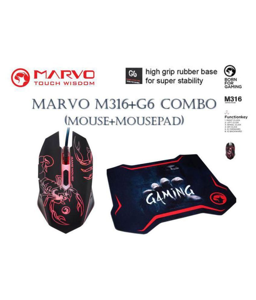 Marvo M316+G6 Gaming Mouse Optical Mouse Wired Mouse With Mouse Pad Combo