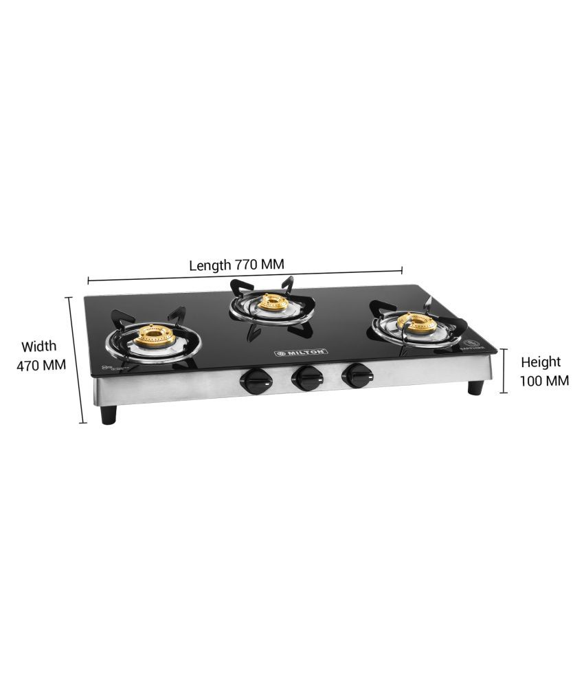 Milton Sapphire Full Size 3 Burner Stainless Steel Gas Stove with