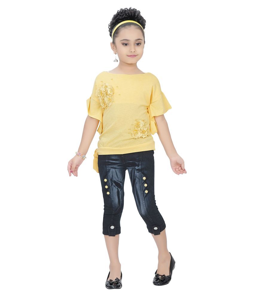     			Arshia Fashions Pack of 1 Girls Cotton Blend Top With Capris ( Yellow )