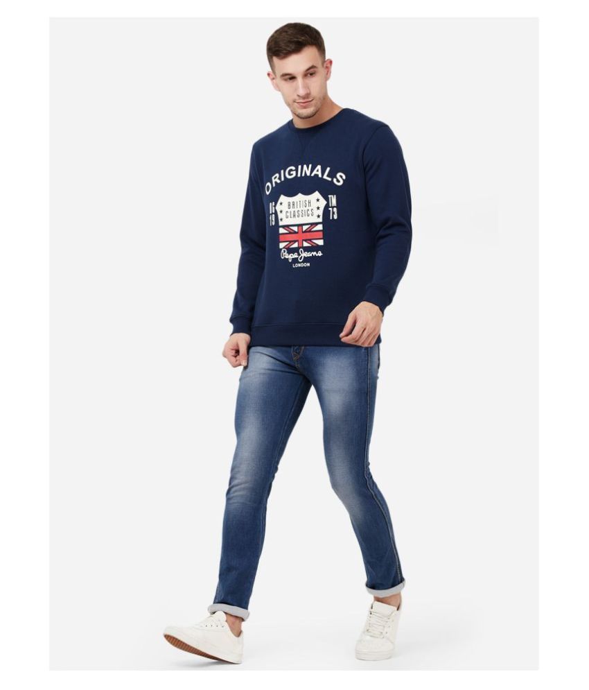 Pepe Jeans Blue Round Sweatshirt - Buy Pepe Jeans Blue Round Sweatshirt  Online at Low Price in India - Snapdeal