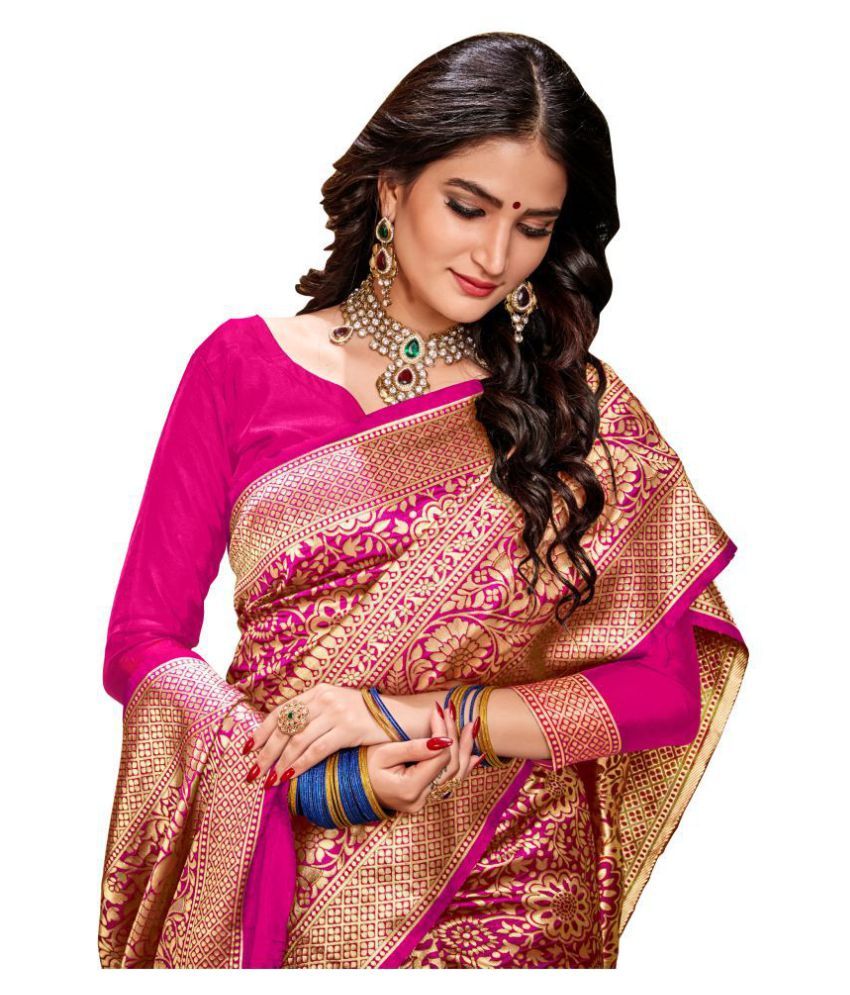 RADHA LAKSHMI Pink Banarasi Silk Saree - Buy RADHA LAKSHMI Pink ...