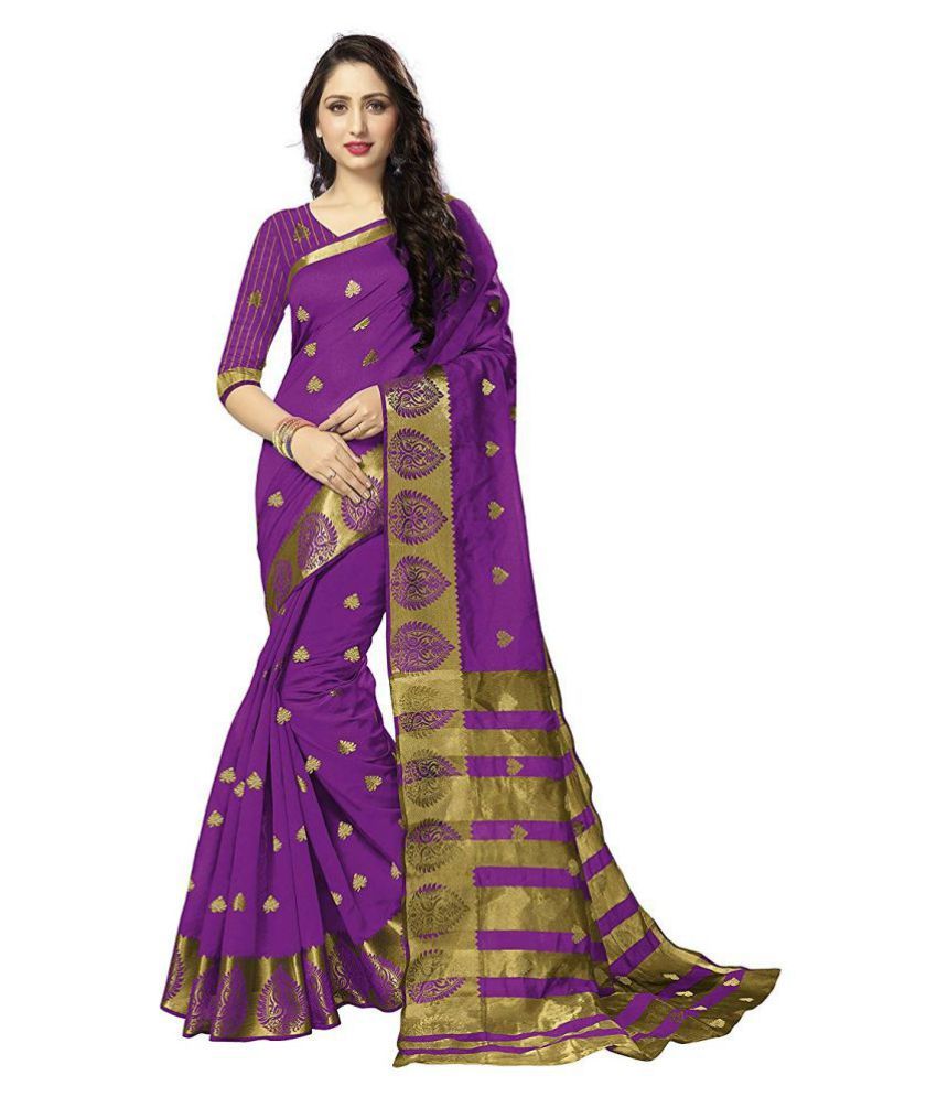     			FABMORA Purple Cotton Silk Saree