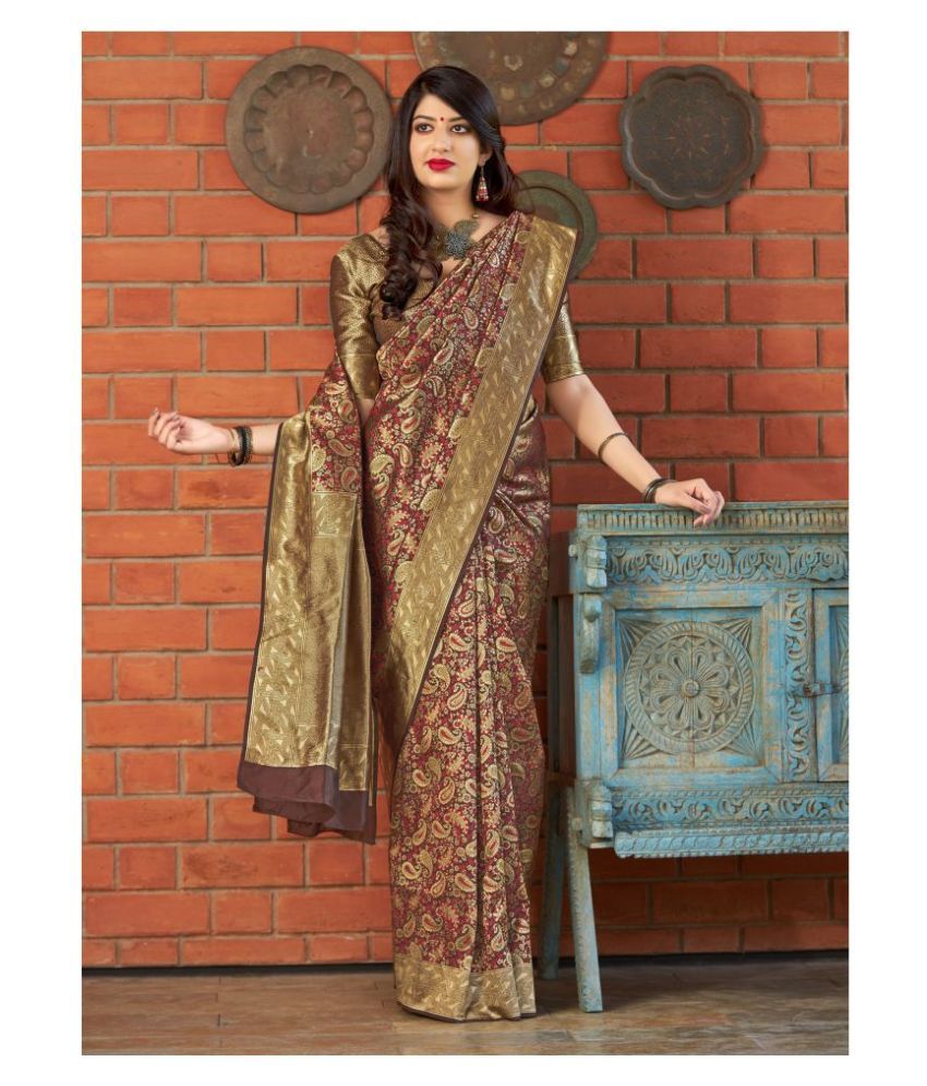 MANOHARI Brown Banarasi Silk Saree - Buy MANOHARI Brown Banarasi Silk ...