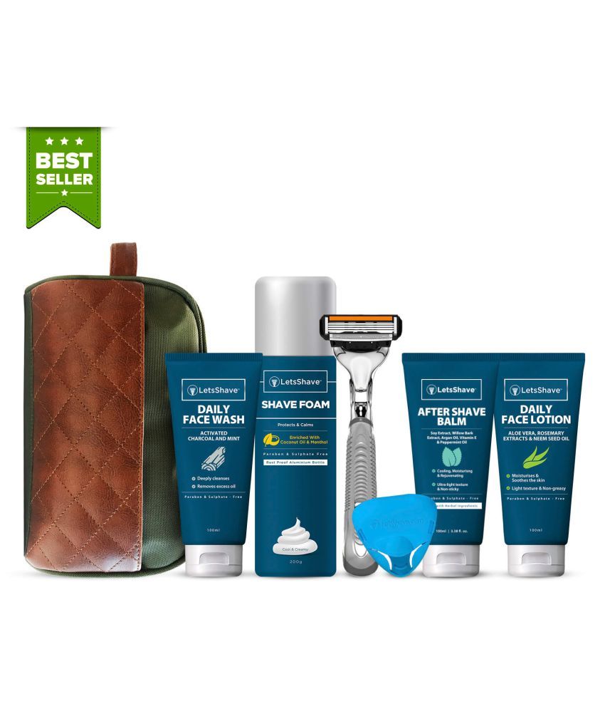 LetsShave Men's Grooming and Shaving Essential Kit Shaving Brush Pack