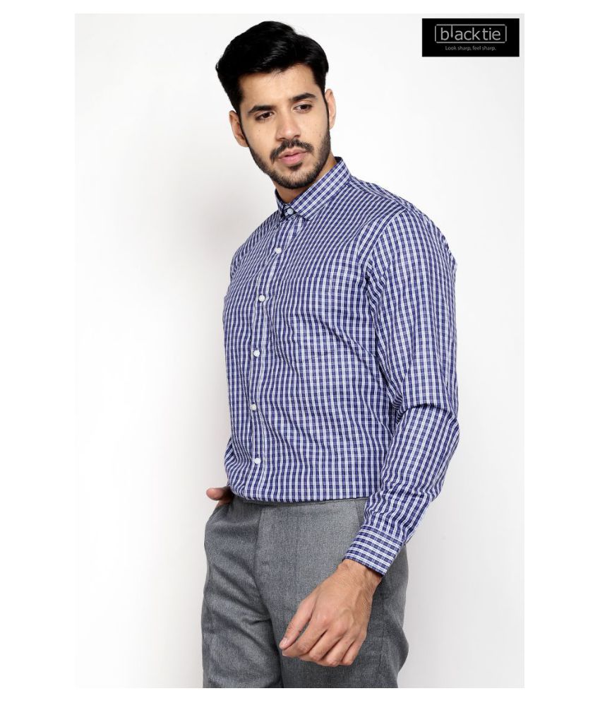 BLACKTIE by Vishal Mega Mart Cotton Blend Blue Checks Formal Shirt