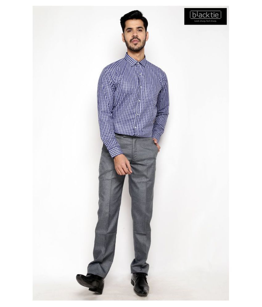 BLACKTIE by Vishal Mega Mart Cotton Blend Blue Checks Formal Shirt