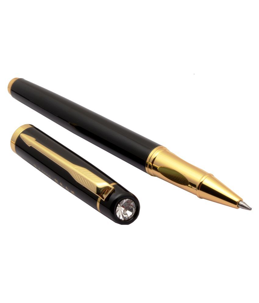     			Exclusive Delta Crystal On Top Shine Black Rollerball Pen Golden Trims