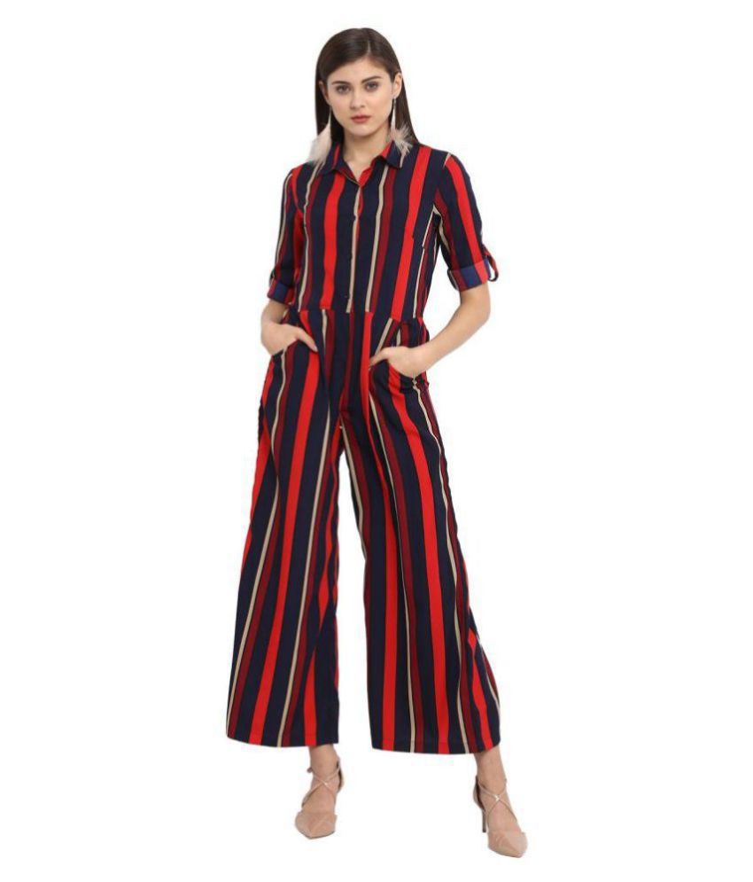     			Purys Red Polyester Jumpsuit