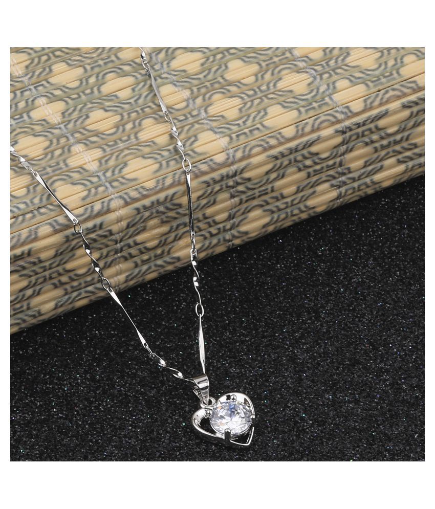     			SILVER SHINE  Silver Plated Chain With Big  Heart Shape Solitaire Diamond Pendant For Women