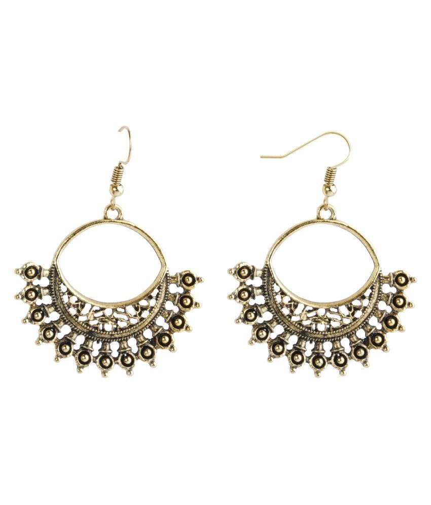 Silver Shine Dashing Golden Warrior Design Chandbali Earrings for Women