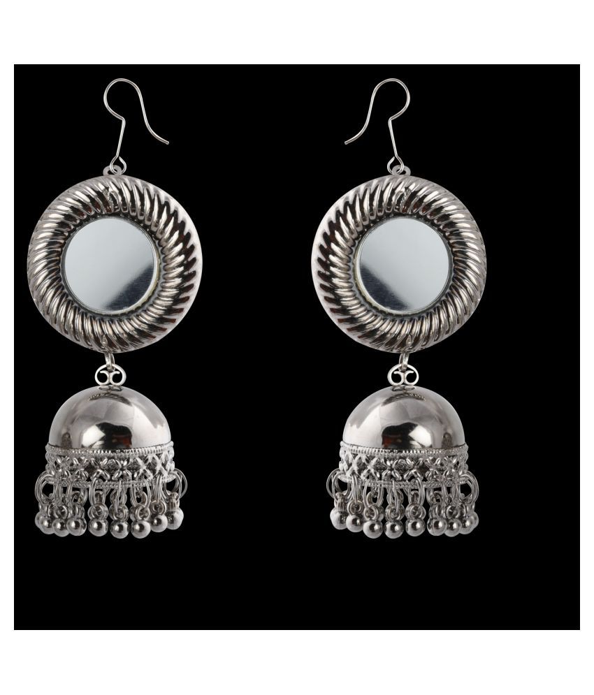     			Silver Shine Lovely Oxidised Silver Jhumki 2 Layred Earrings for Women