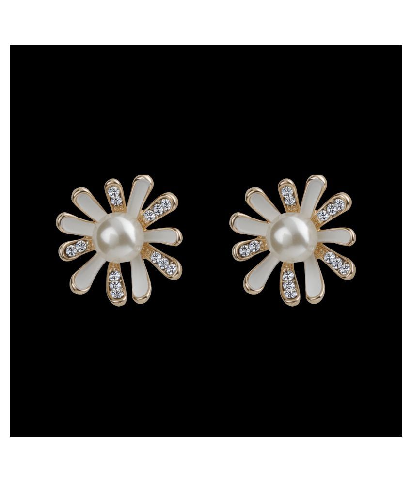     			Silver Shine Premium White Enamel Stylish Fancy Floral Design With Diamond Stud Earring For Girl And Women