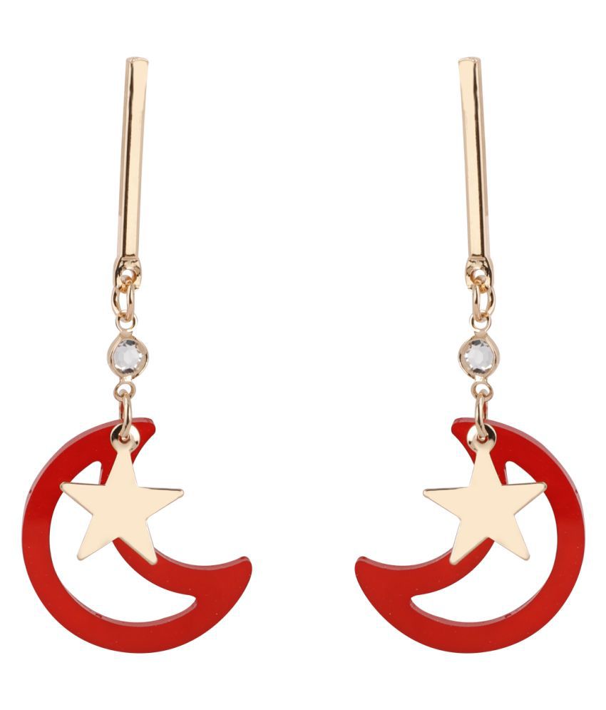     			Silver Shine Ravishing Golden Half Moon Star Earrings for Women