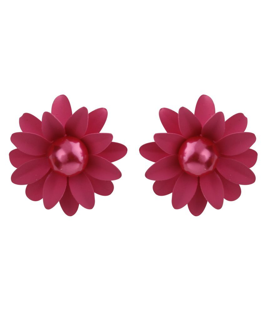     			Silver Shine Superb Pink Beautifully Created Floral Design Stud Earring For Girls And Women