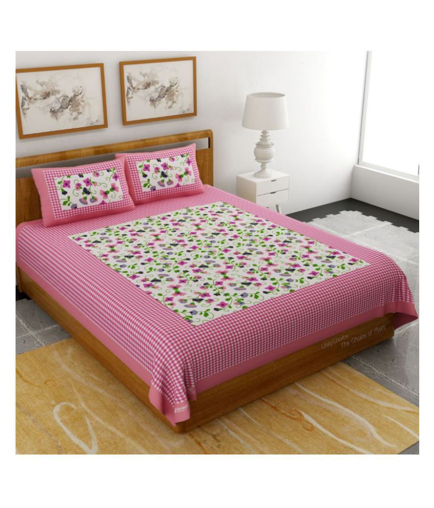     			Uniqchoice Cotton Double Bedsheet with 2 Pillow Covers