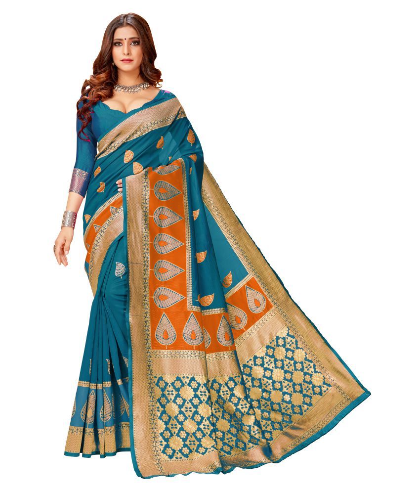 Dhandai Fashion Blue Jacquard Saree - Buy Dhandai Fashion Blue Jacquard ...