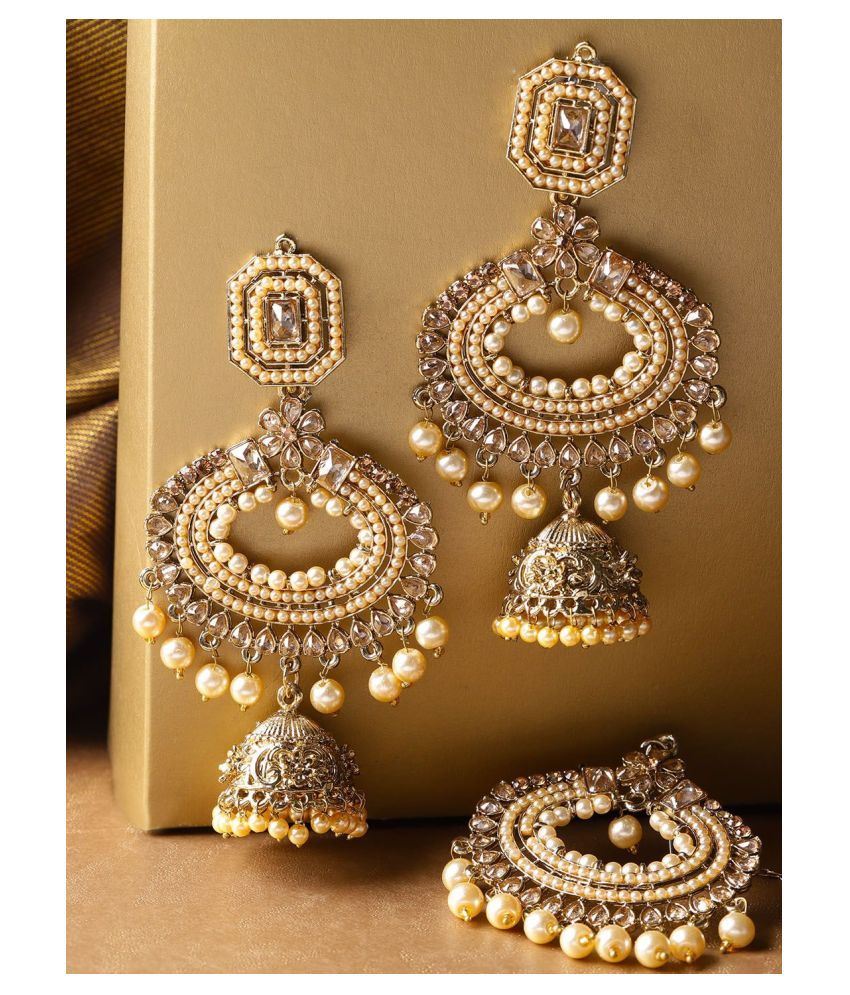     			Priyaasi Gold-Plated Earrings and Maangtika Set with  Artificial Stones  for Women and Girls