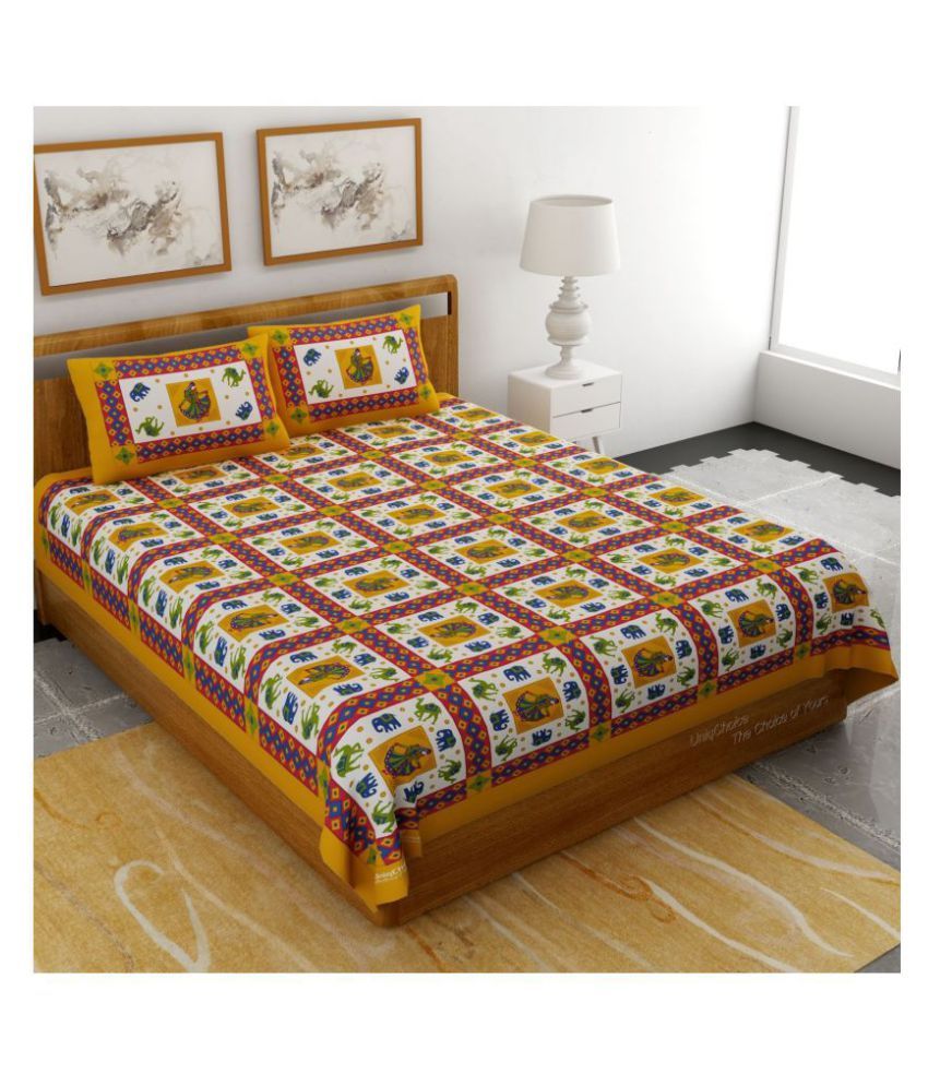     			Uniqchoice Cotton Double Bedsheet with 2 Pillow Covers