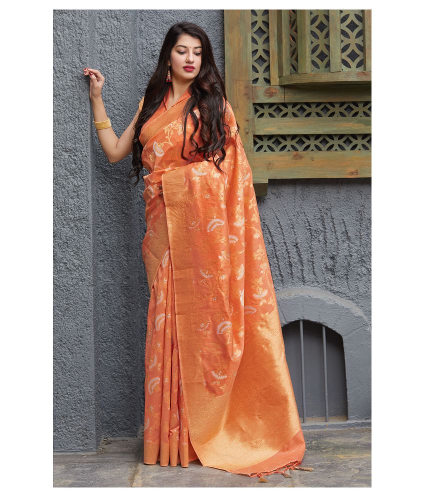 Manohari Orange Banarasi Silk Saree Buy Manohari Orange Banarasi Silk Saree Online At Low 3054