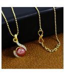 The Jewelbox Daily 18K Gold Pink Brass American Diamond Pearl Necklace Pendant Chain Set Girls Women