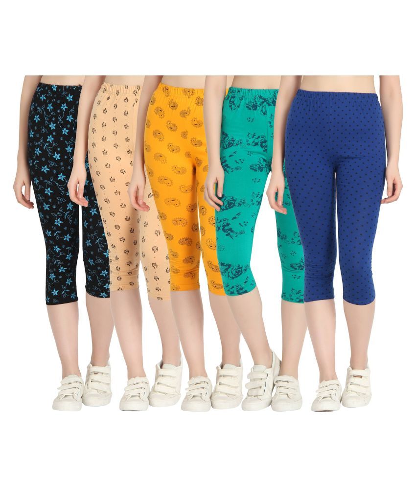     			Diaz Multi Color Cotton Lycra Printed Capri