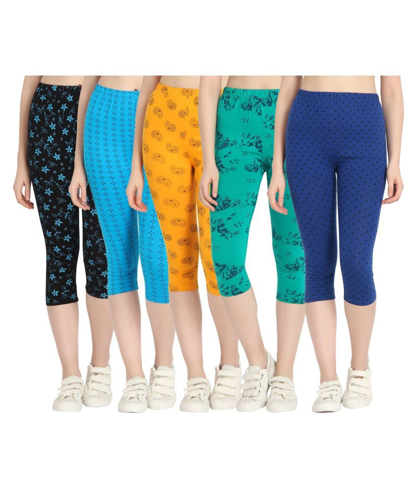     			Diaz Multi Color Cotton Lycra Printed Capri