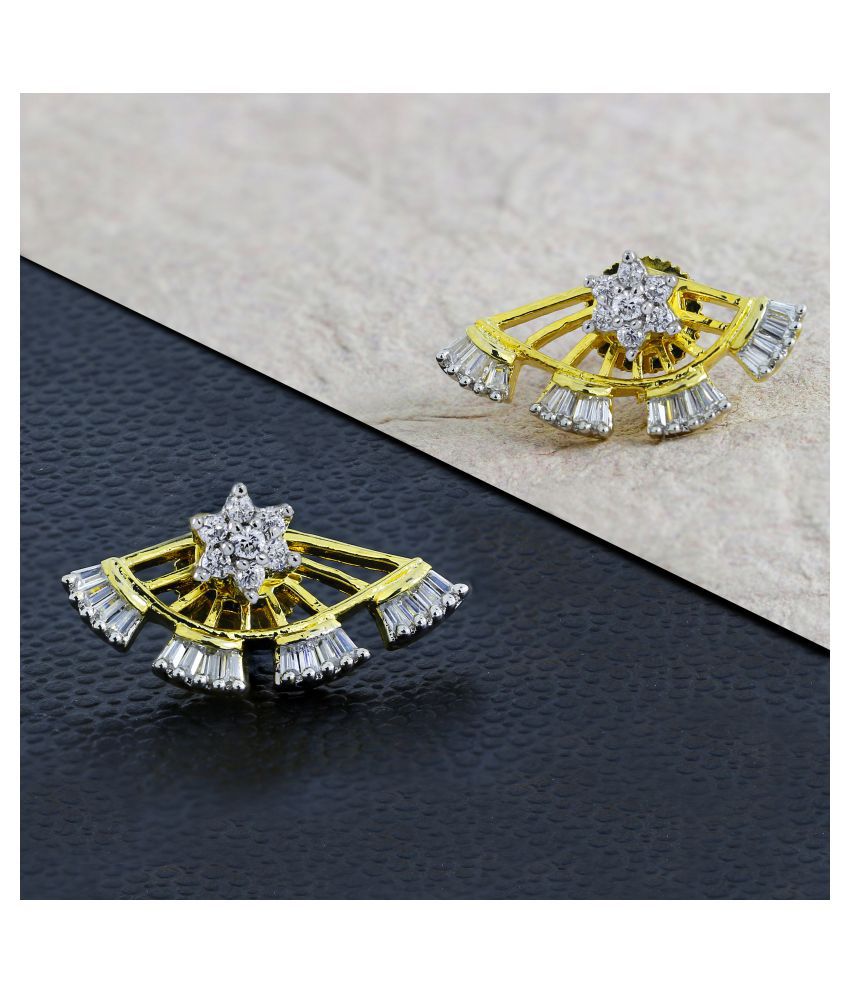     			The Jewelbox Flower Baguette 18K Gold Plated Ear Cuff Jacket Pair Stud Earring for Women