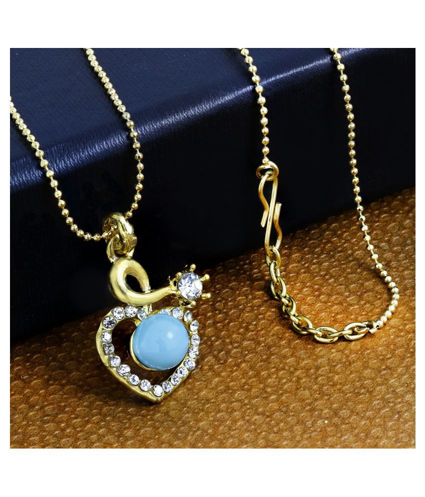     			The Jewelbox Heart 18K Gold Blue Brass American Diamond Pearl Necklace Pendant Chain Set Girls Women